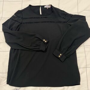 Calvin Klein Black Blouse with Gold Button and lace Detail